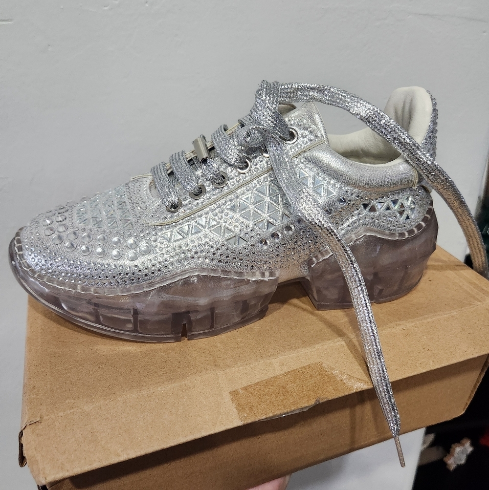 La Sheelah Silver Sequin Women's Sneakers Size 8